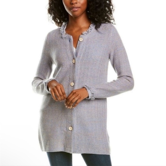 J.McLaughlin Nan Cardigan Sweater Textured Button Up Long Sleeve Fringe size M - Picture 1 of 9